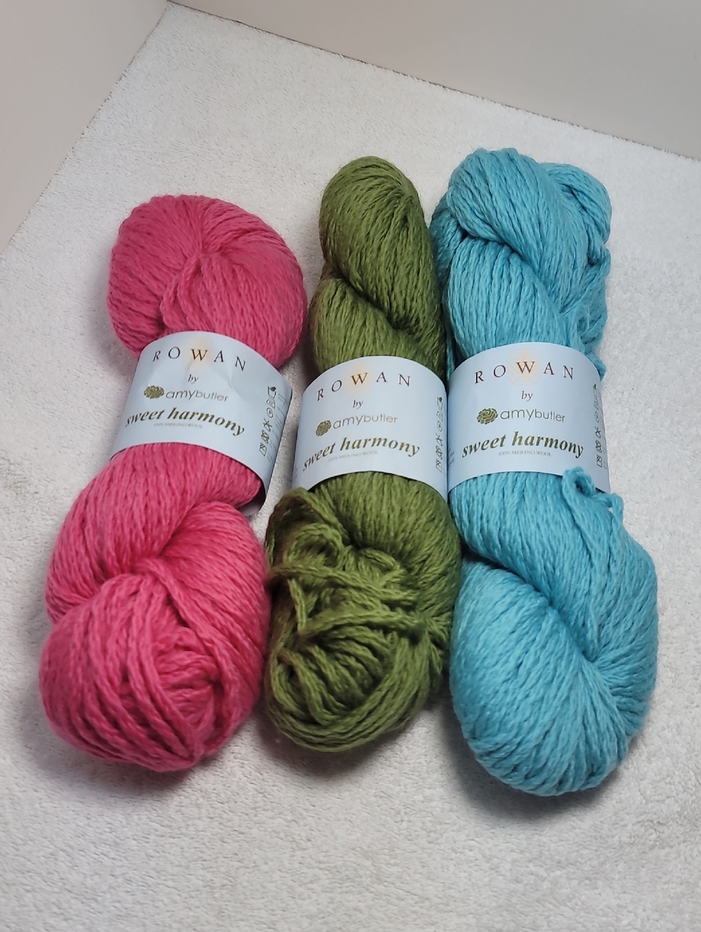 Rowan Sweet Harmony Yarn 3 Skeins - Pink, Green, Blue NWT